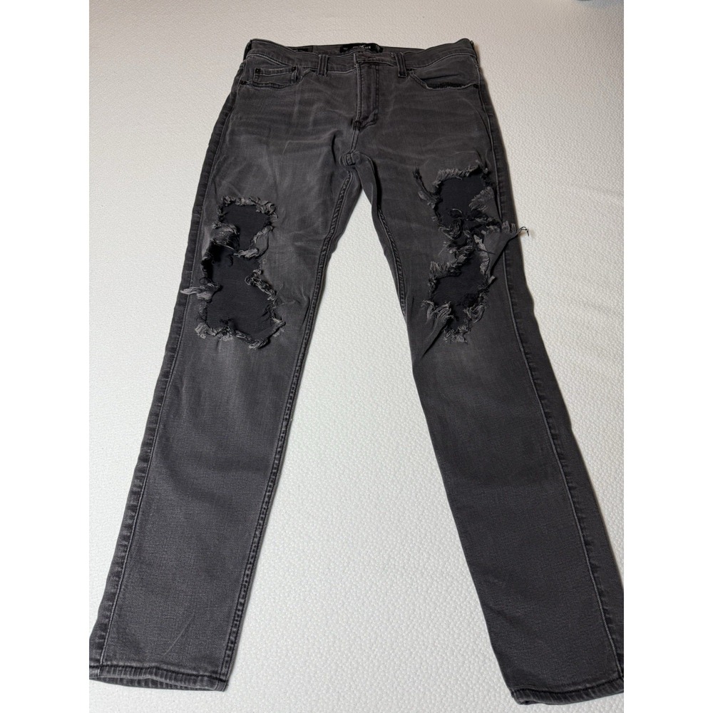 Hollister Black Skinny Distressed Jeans‎ 33x32 Ripped Denim